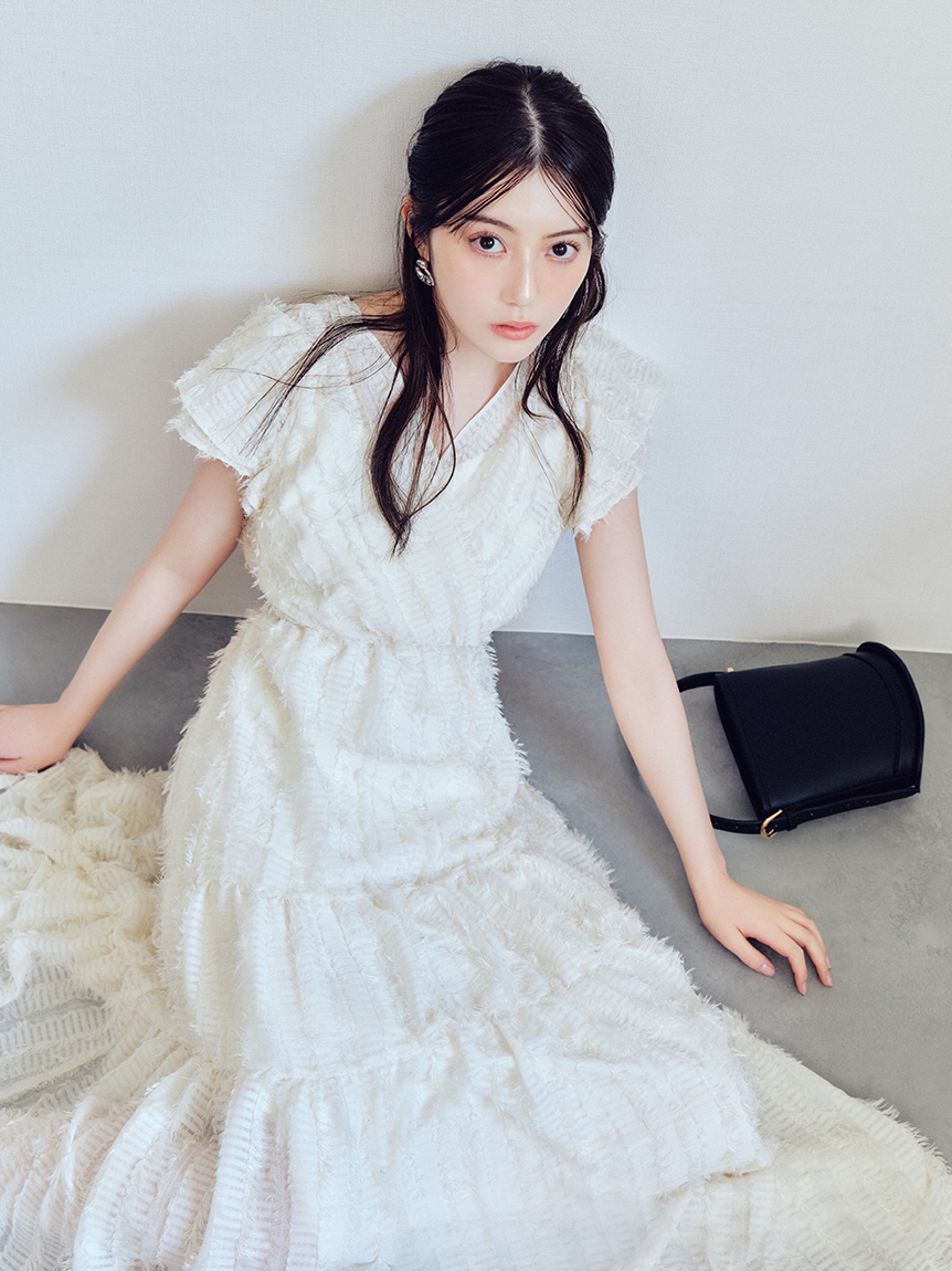 00サイズあり】フリンジジャカードティアードワンピース(マキシ