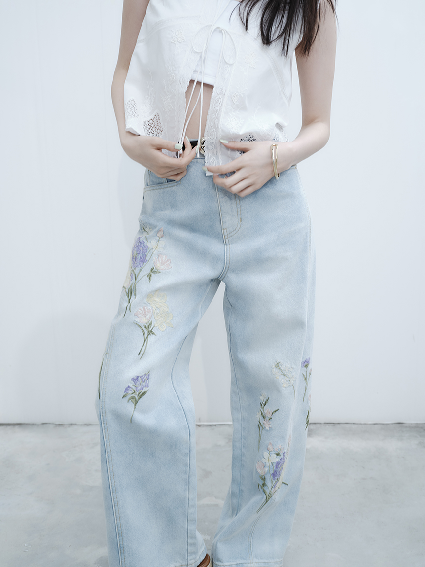 フラワーエンブロイダリーデニムパンツ(ロングパンツ)｜パンツ｜FRAY  