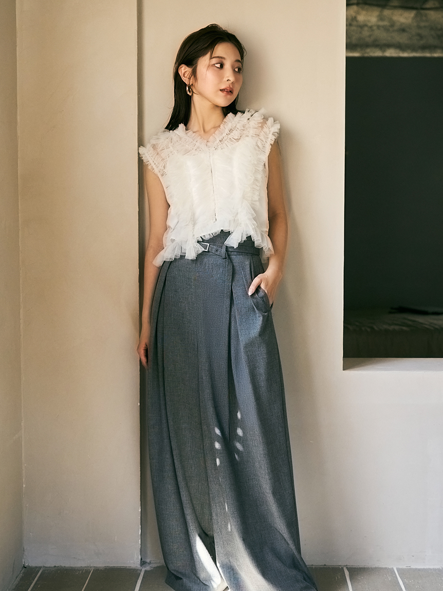 ナローベルトハイウエストワイドパンツ／ウォッシャブル・接触冷