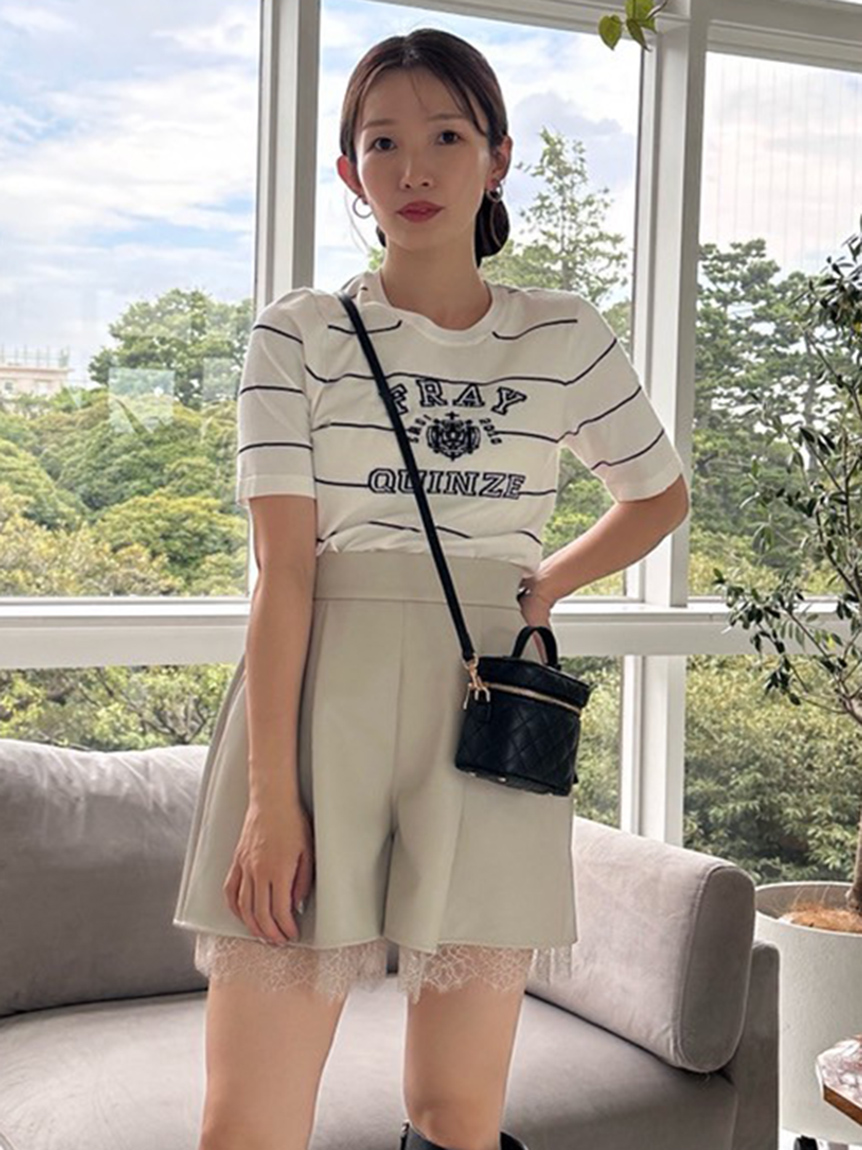 レースヘムレザーライクショートパンツ(ショート・ハーフパンツ