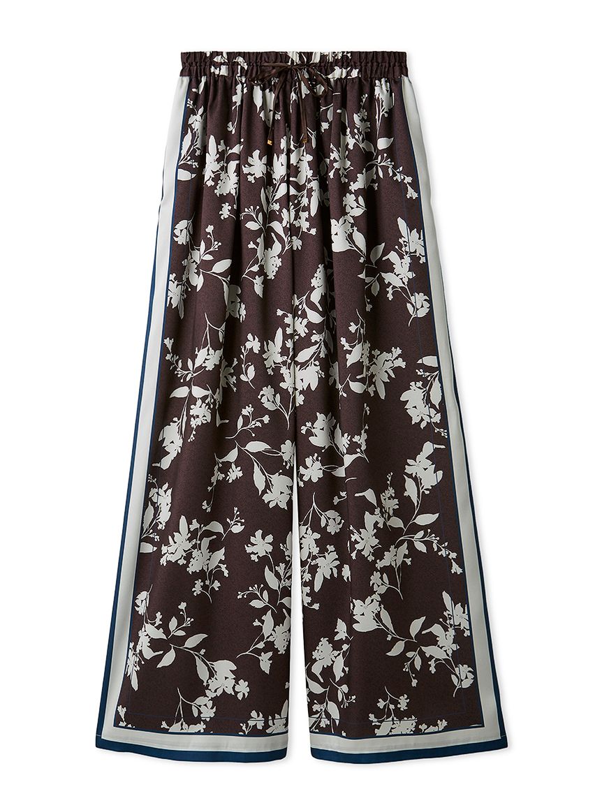 アメリヴィンテージ ＊ ワイドパンツ　スカーフ柄　ブルー　ホワイト　ネイビー　M TURN BACK WAIST WIDE PANTS