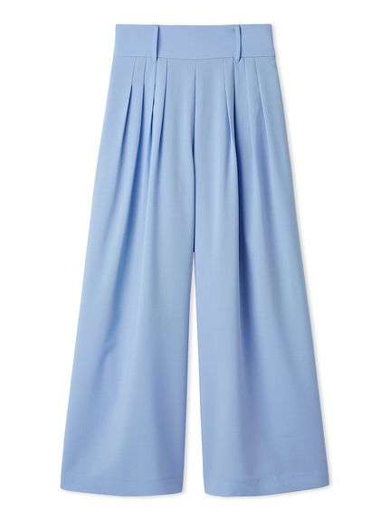 専用　ブルマリンのタック入り裾ダブルハイウエストパンツ ハイウエストタックワイドパンツ／ウォッシャブル(ロングパンツ