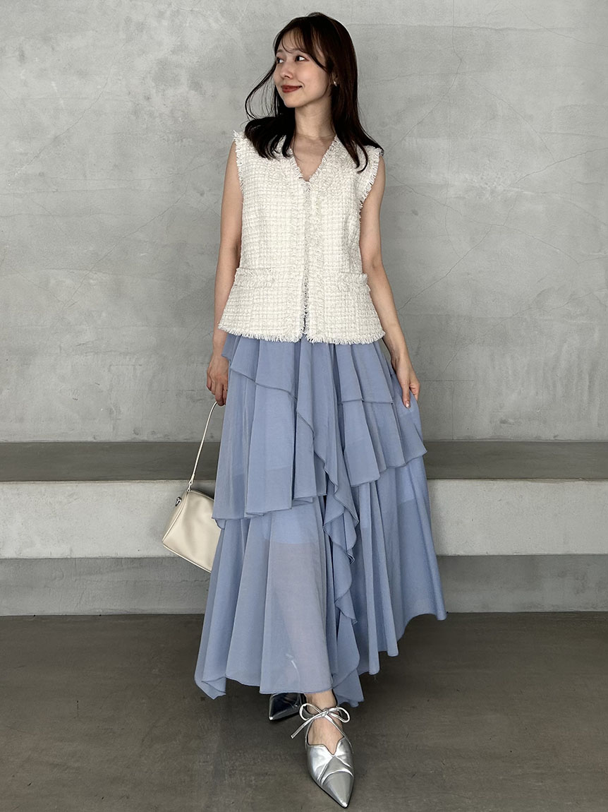 アシメフレアスリットティアードスカート(ロングスカート