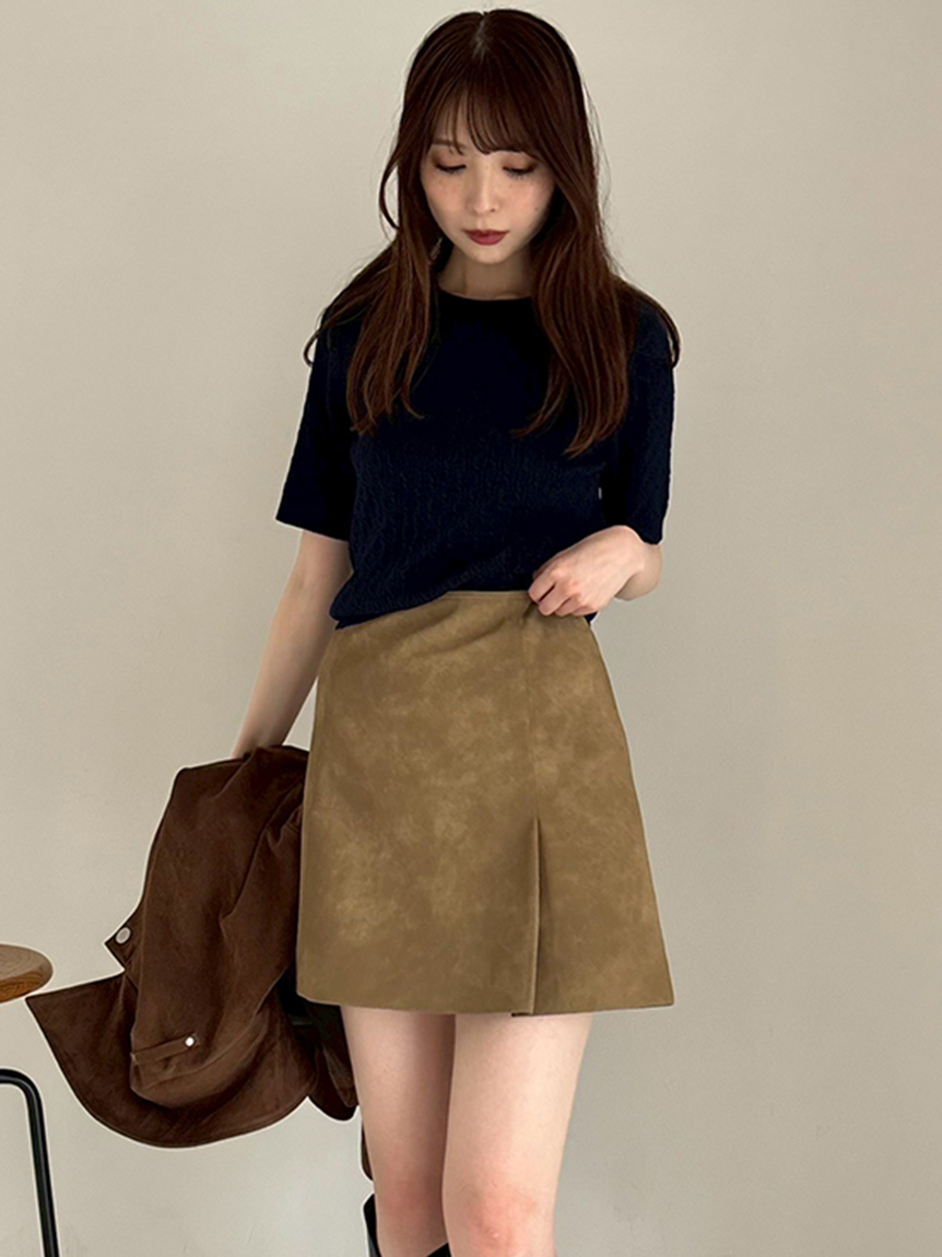 ELFSACK スカート フェイクレザー Aライン ショート レザー ミニスカート タイト美脚 ハイウエスト 台形スカート 膝