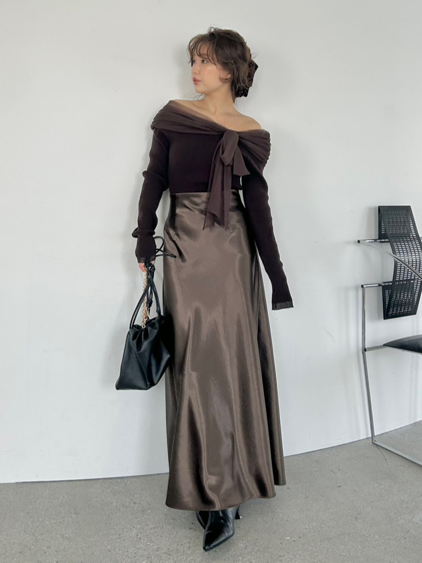 ハイウエストサテンナロースカート(ロングスカート)｜スカート