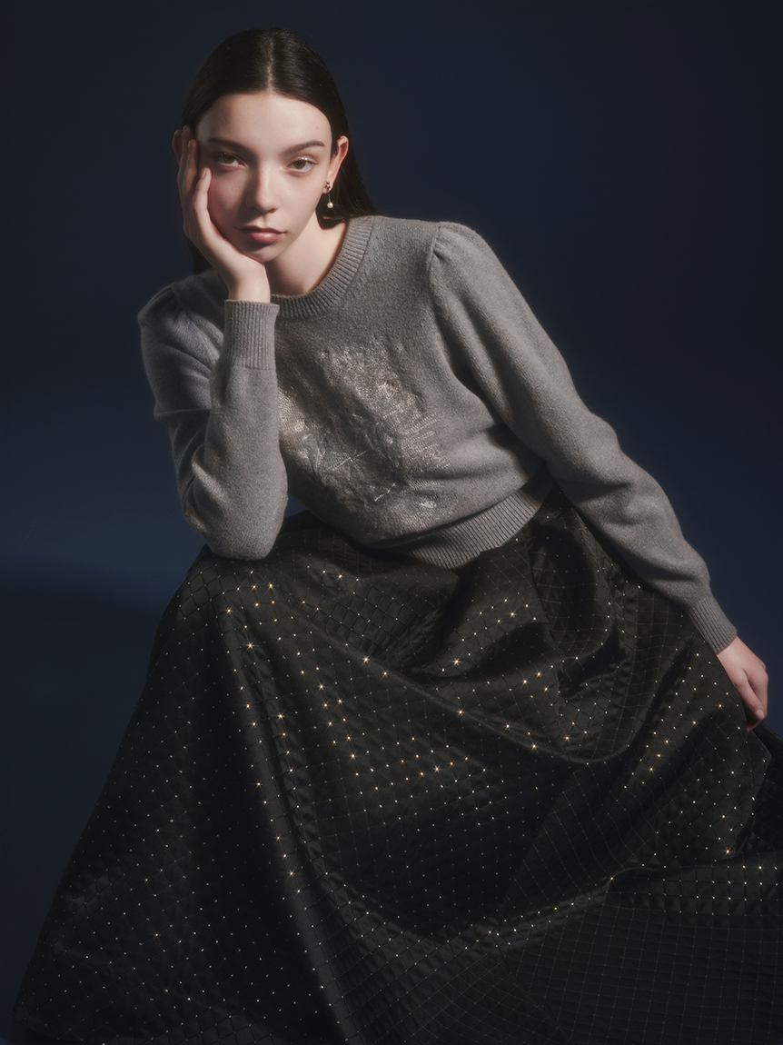 ラメマトラッセタックフレアースカート(ロングスカート)｜スカート