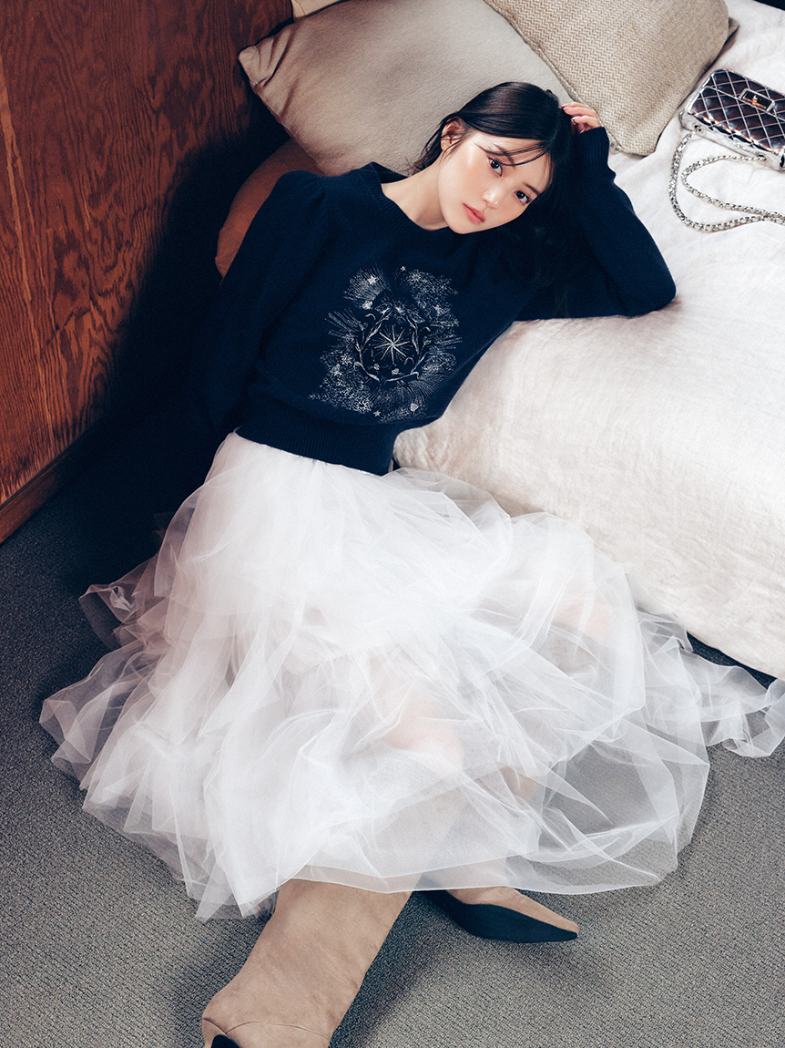 ホイップチュールティアードスカート　シロ　スフレアシメチュール　グレー チュールアシメティアードスカート(ロングスカート)｜スカート｜FRAY