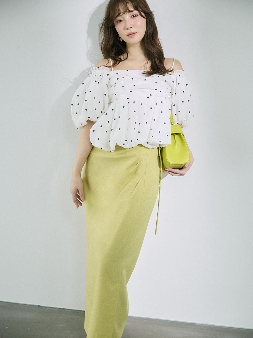 ベルト付きタックデザインストレートスカート(ロングスカート