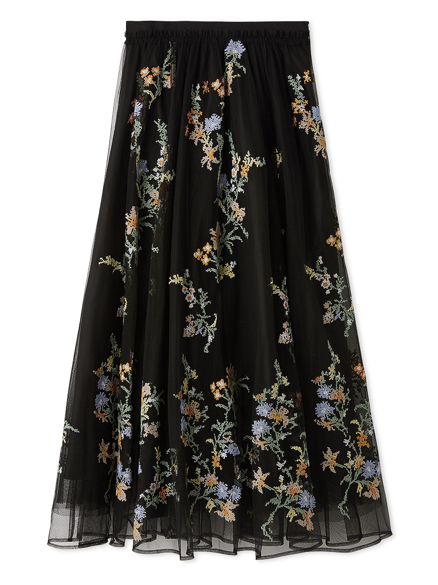 エフィEaphiレースロングスカート フラワークロスステッチチュールスカート(ロングスカート)｜スカート