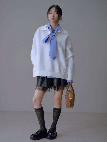 レースヘムレザーライクショートパンツ(ショート・ハーフパンツ