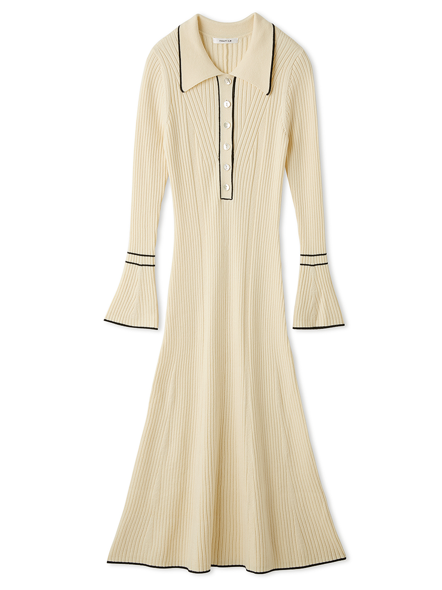 バイカラーリブニットワンピース(マキシ・ロングワンピース  