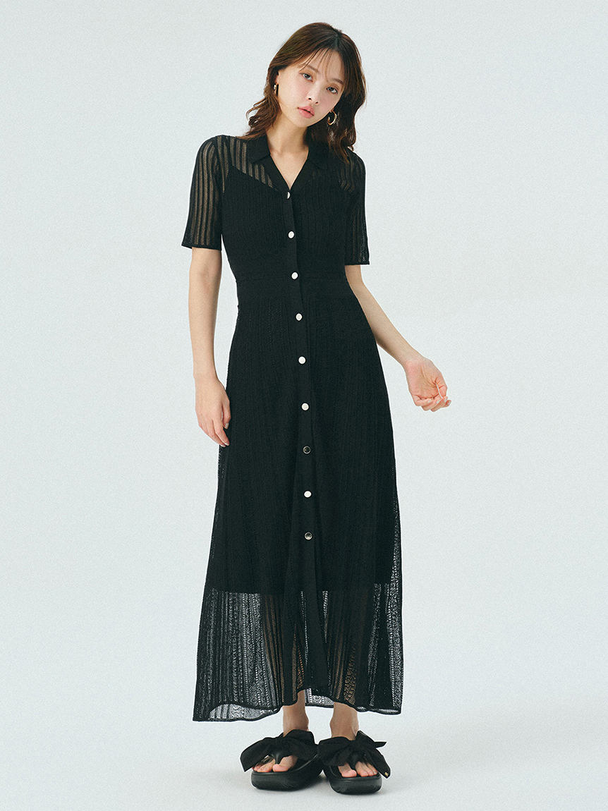YLEVE イレーヴ *カシミヤロングニットワンピース*Fドレス黒