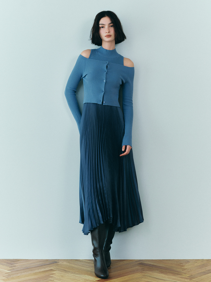 美品 サカイ タートルニット プリーツスカート ロング ドッキングワンピース １ ニットドッキングプリーツワンピース(マキシ・ロングワンピース