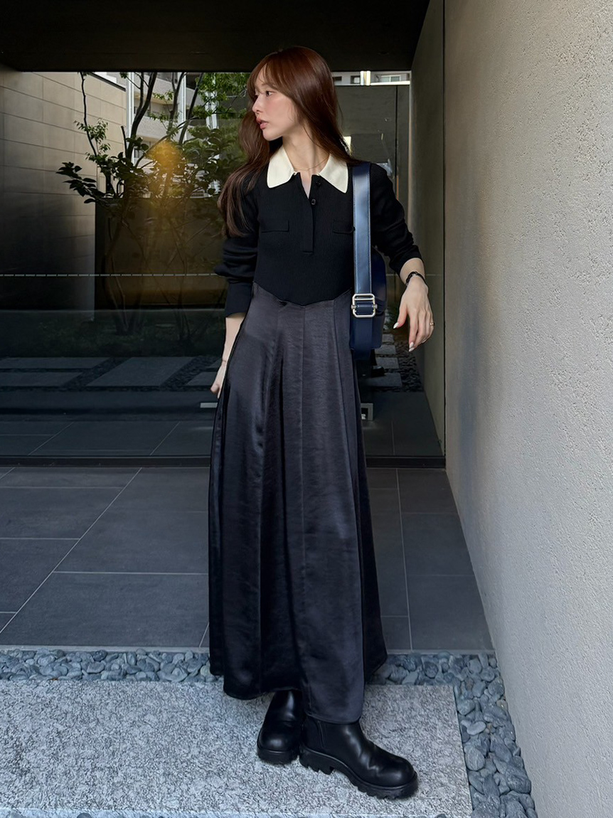 オープンポロカラーニットワンピース(マキシ・ロングワンピース