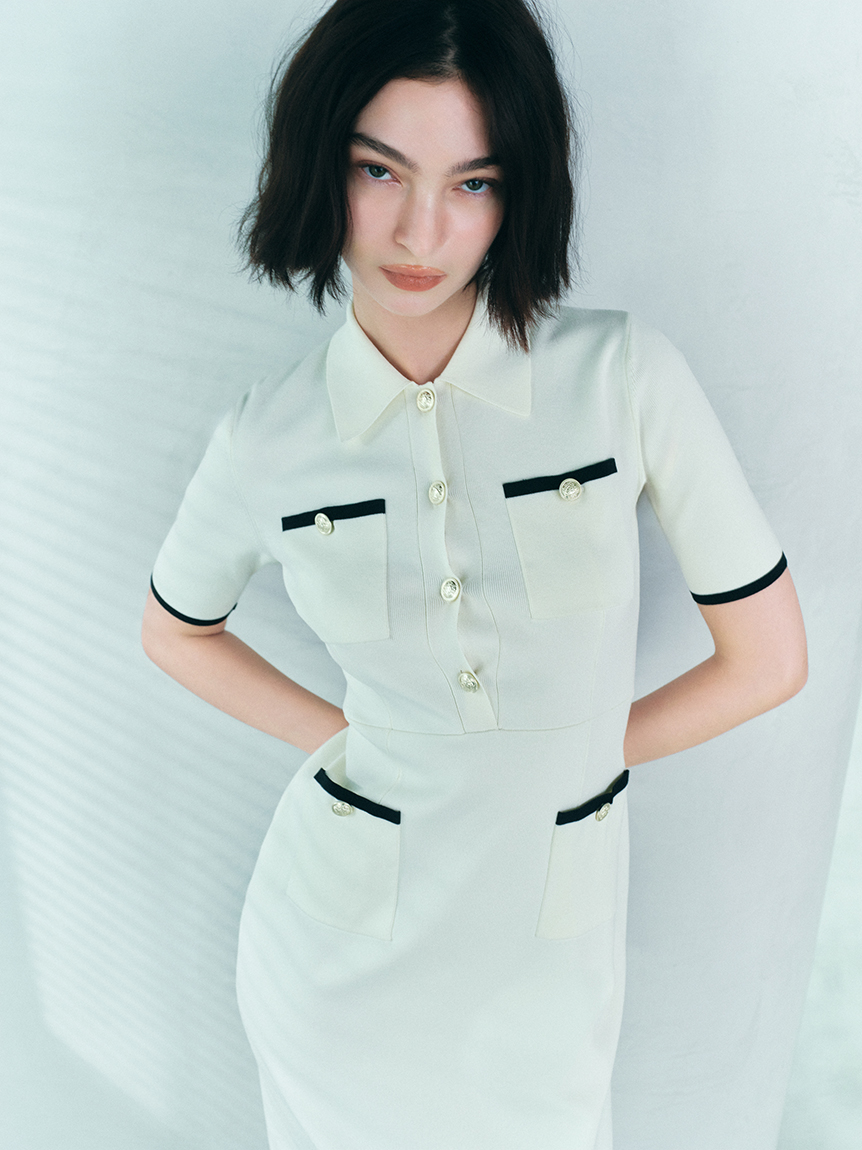 バイカラーポケットニットワンピース(マキシ・ロングワンピース