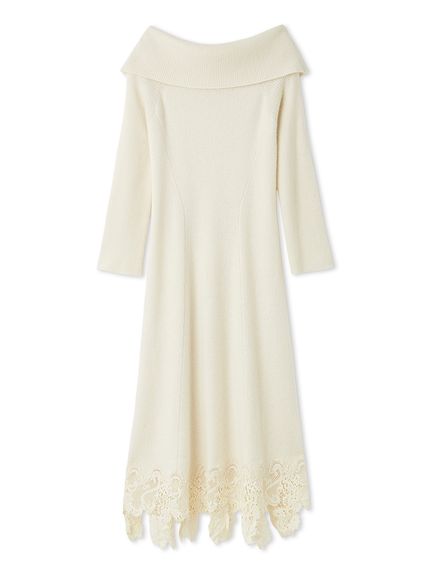 ワンピース　ホワイト　F 新品 成瀬愛里さん着用》フロントボタンケープ風ニットワンピース