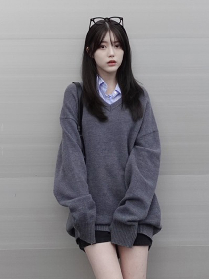 レイヤードシャツカラーウールワンピース(ニットワンピース