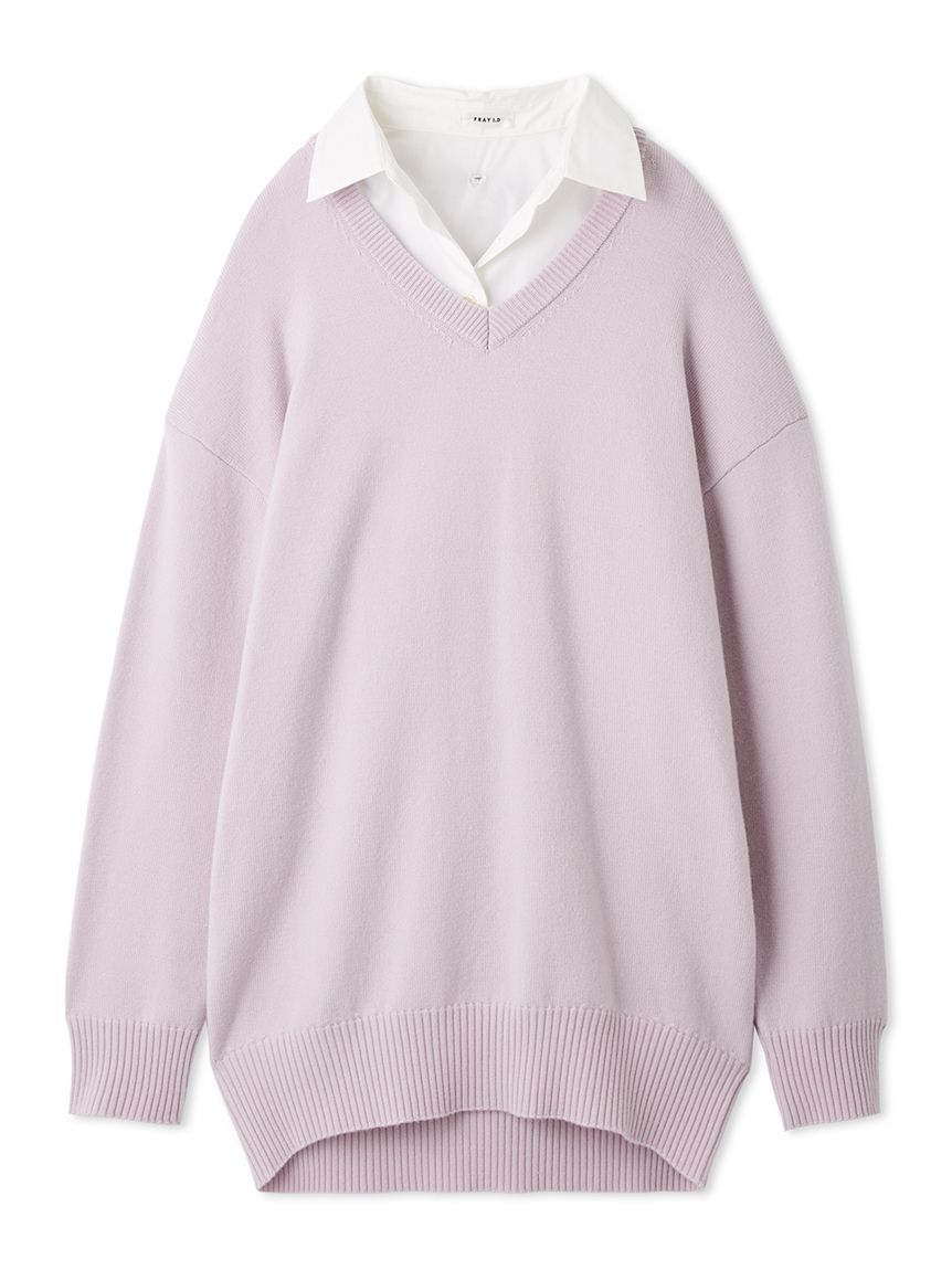 レイヤードシャツカラーウールワンピース(ニットワンピース