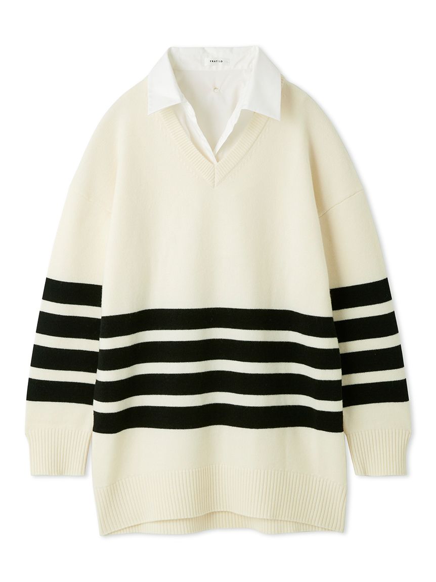 美品FRAY I.Dフレイ アイディーレイヤードシャツカラーウールワンピース レイヤードシャツカラーウールワンピース(ニットワンピース