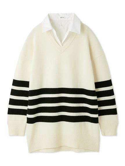 レイヤードシャツカラーウールワンピース(ニットワンピース