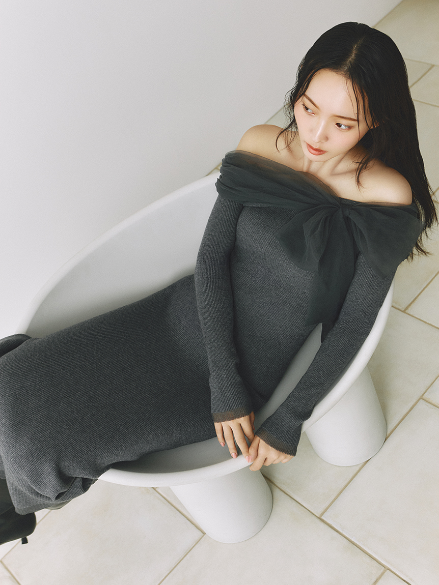 3wayリボンオフショルニットワンピース(マキシ・ロングワンピース