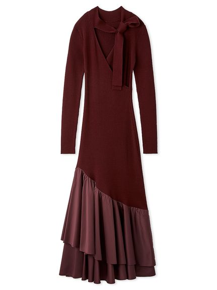 カシュクールリブニットコンビワンピース(マキシ・ロングワンピース