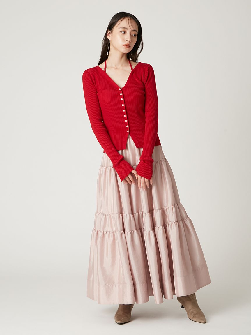 リブカーディガンティアードスカートセットアップ(ニットワンピース
