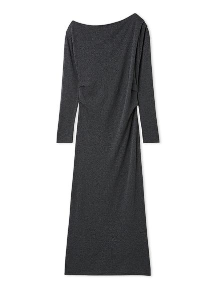 みっこ　LIPSY ブラック ドレープ ワンショル ワンピース タイト タックドレープワンショルリブニットワンピース(マキシ・ロング