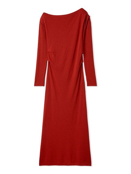 新品FRAY I.D タックドレープワンショルリブニットワンピースブラック タックドレープワンショルリブニットワンピース(マキシ・ロング