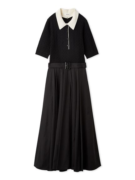 ミニケーブルニットポロコンビワンピース