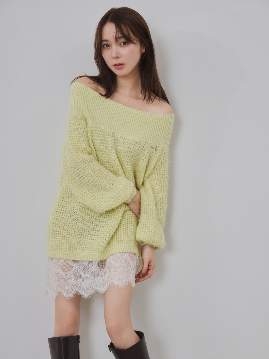 WEB限定】レースレイヤードニットミニワンピース(ミニワンピース
