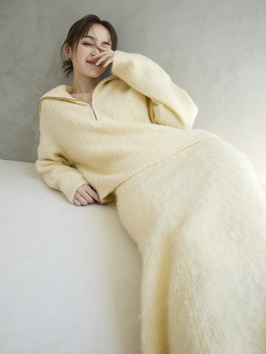 アルパカシャギーハーフジッププルオーバー(ニット)｜トップス