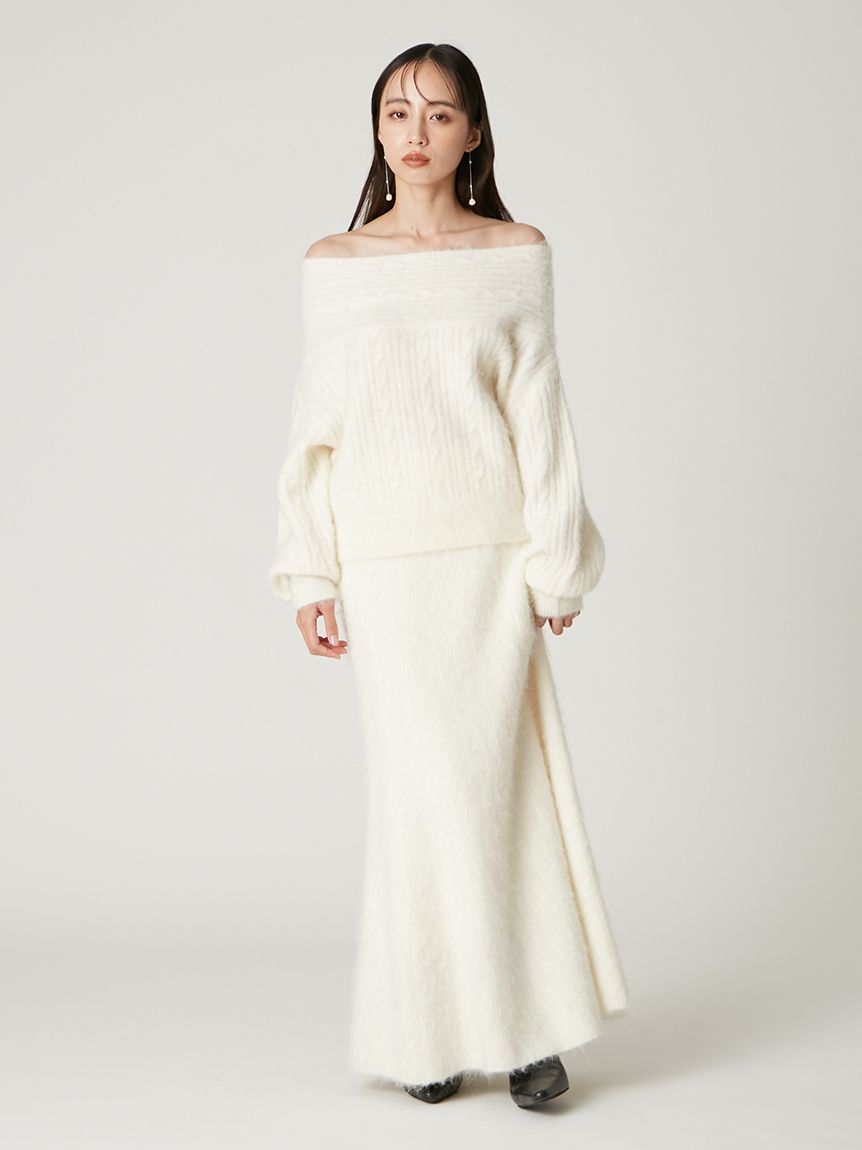 アルパカシャギーセミフレアニットスカート(ロングスカート)｜スカート