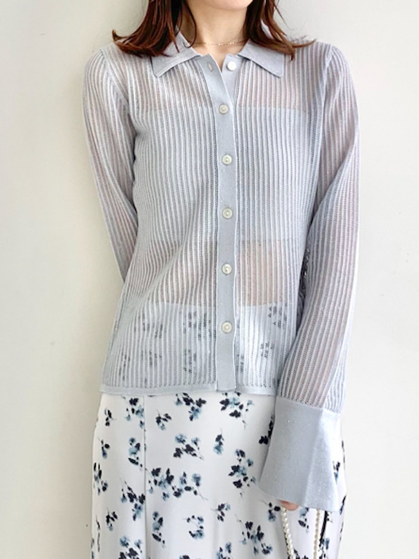 新品】FRAY I.D ストライプメッシュポロカラーニット