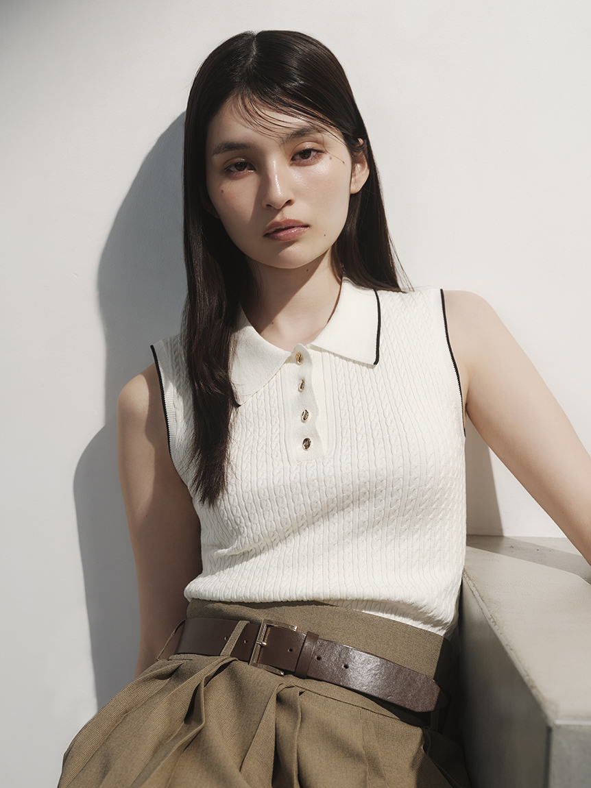 【FRAYI.D】ノースリーブケーブルニットポロ／ウォッシャブル FRAY I.D｜ノースリーブケーブルニットポロ/ウォッシャブル