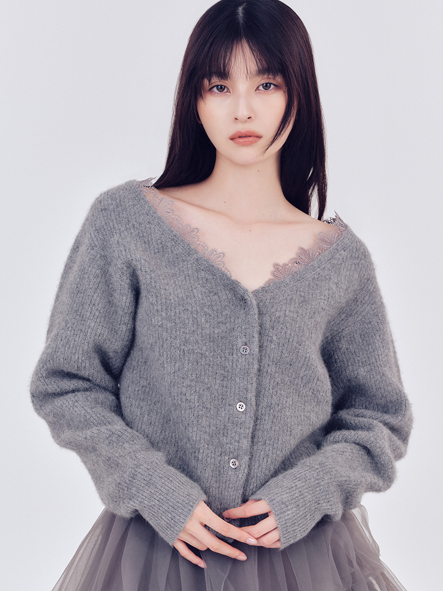 ゆき新品未使用❣️FRAY I.D アンゴラＶネックプルオーバー グレー FRAY I.D - フィルムフェザーカーディガン (グレー) ポリエステル