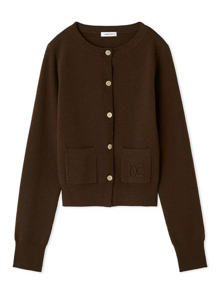 ロゴ刺繍ポケットネックカーディガン／ウォッシャブル(ニット