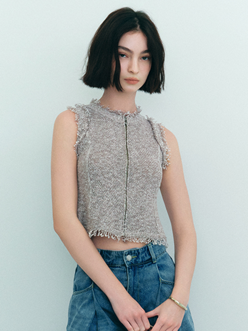 ラメスラブヤーンジップニットジレ(ニット)｜トップス｜FRAY I.D