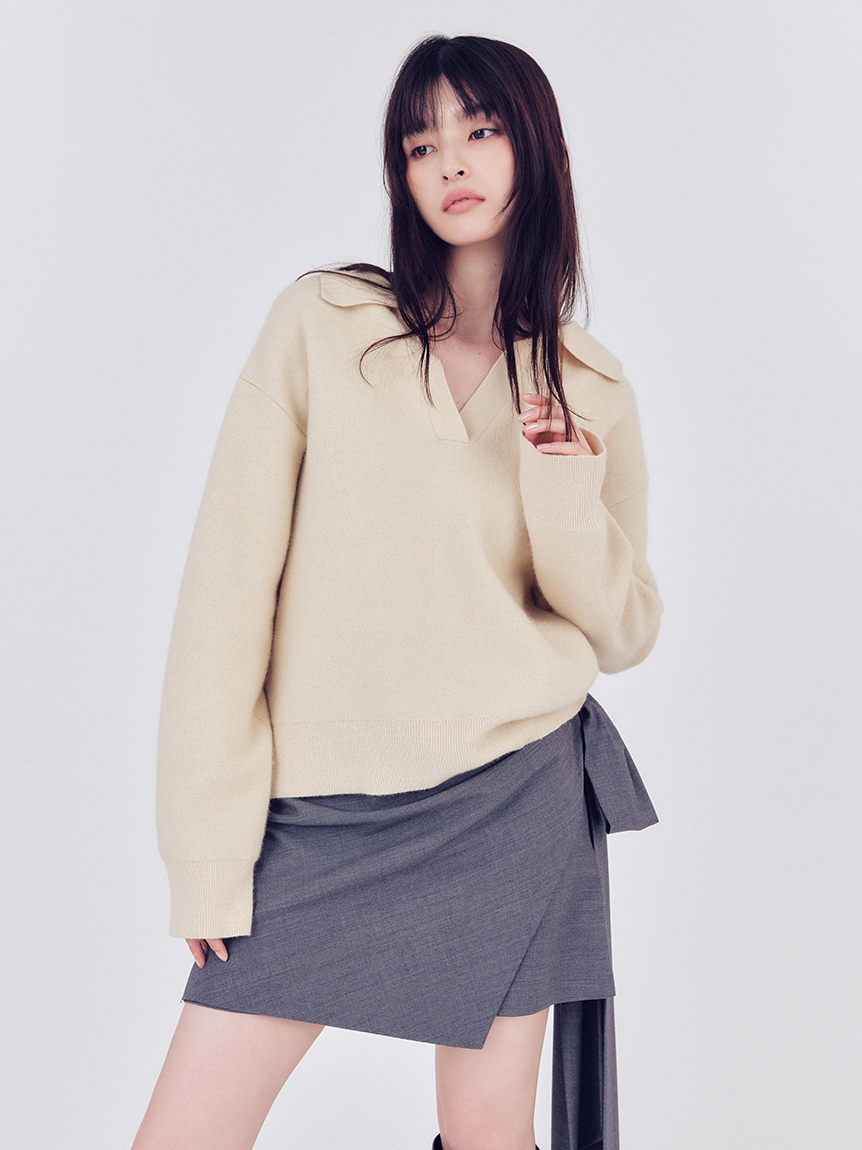 ラクーンダブルフェイスポロカラープルオーバー(ニット