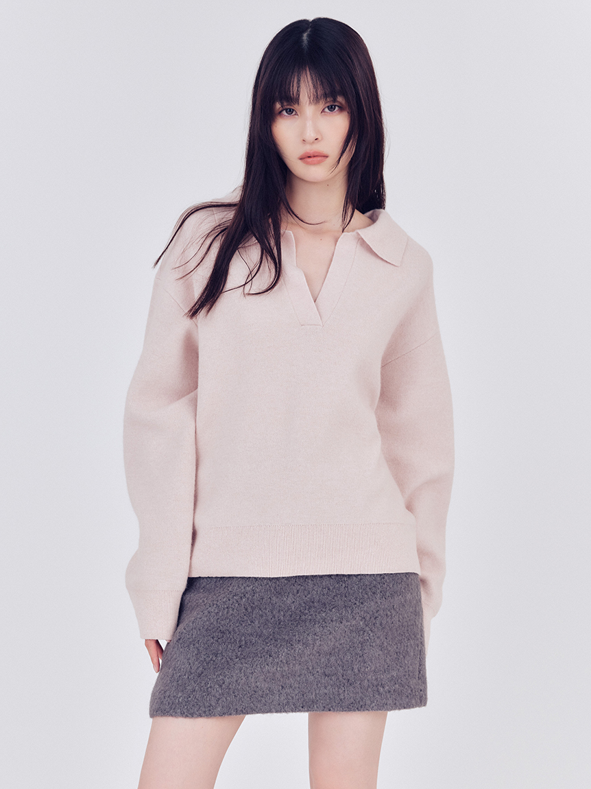 ラクーンダブルフェイスポロカラープルオーバー(ニット)｜トップス