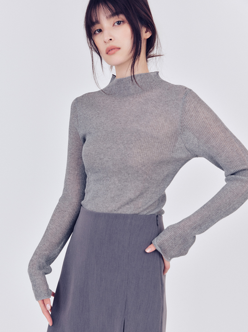シアーリブニットハイネックプルオーバー
