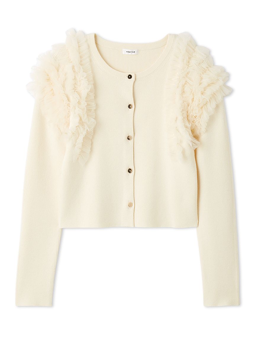 ショルダーチュールフリルニットカーディガン(カーディガン)｜トップス