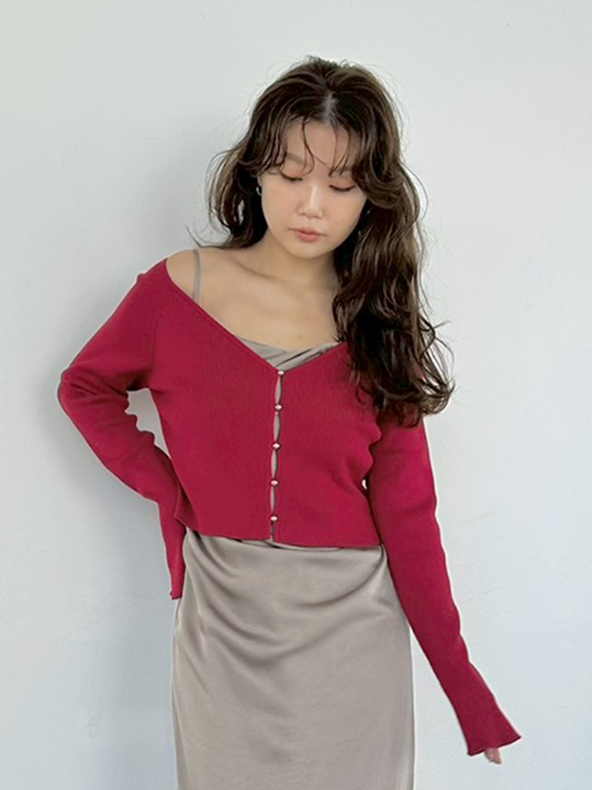 クロップドリブニットカーディガン(カーディガン)｜トップス