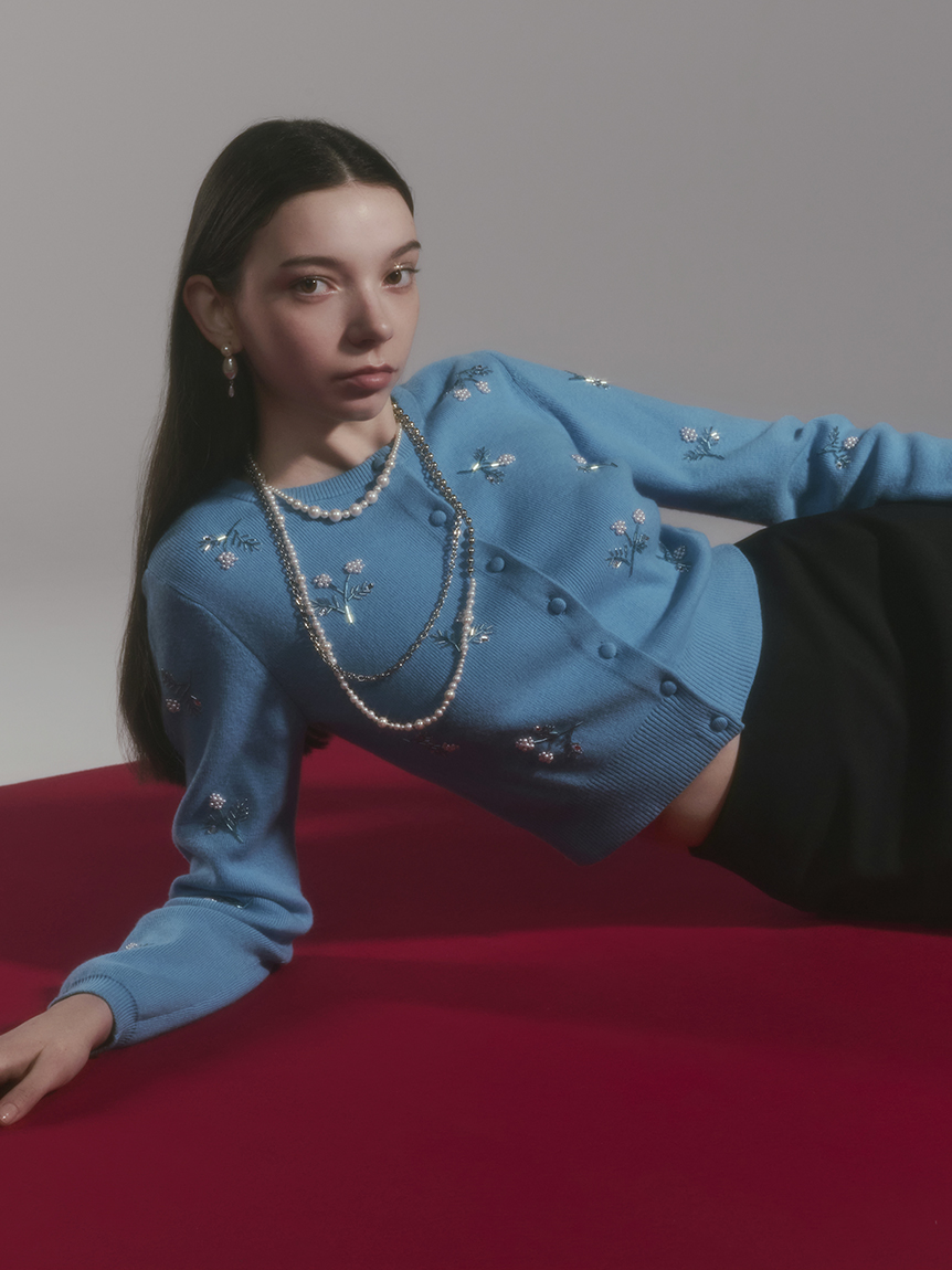 パールビジューフラワーニットカーディガン(ニット)｜トップス｜FRAY