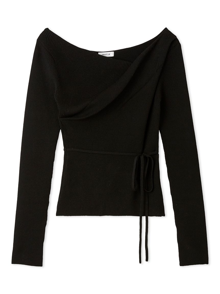 シルクブレンドアシメデコルテドレープリブニット(ニット)｜トップス