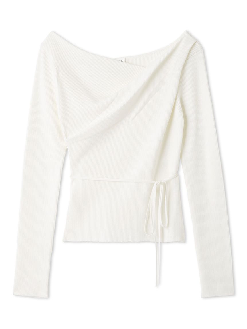 シルクブレンドアシメデコルテドレープリブニット(ニット)｜トップス