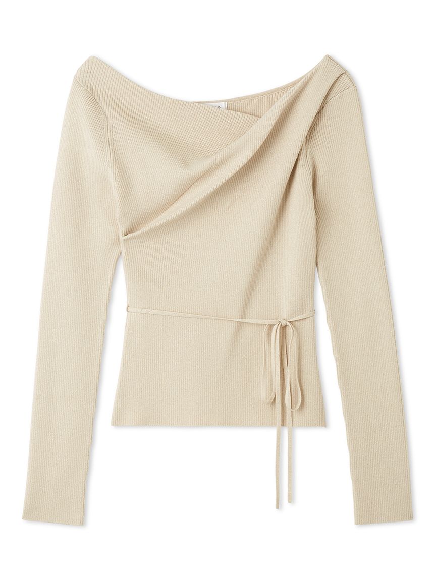 シルクブレンドアシメデコルテドレープリブニット(ニット)｜トップス