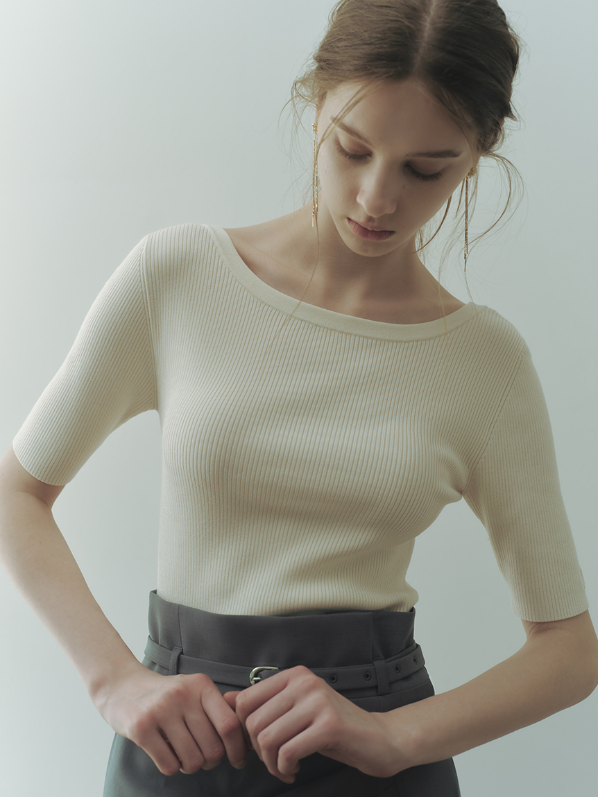 シルクブレンド前後2way半袖リブニット／ウォッシャブル
