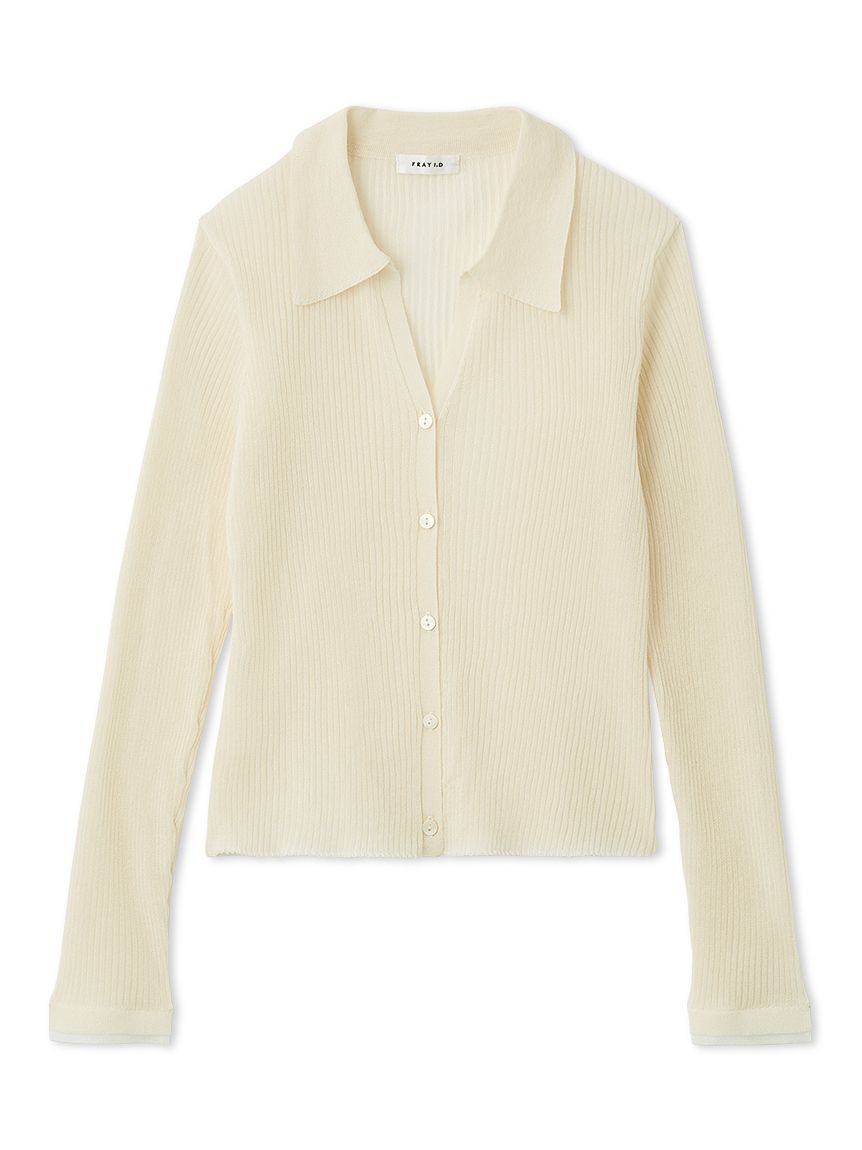 美品♡FRAY I.D リブカーディガンbeige♡ スキッパーポロカラーリブカーディガン(カーディガン)｜トップス｜FRAY