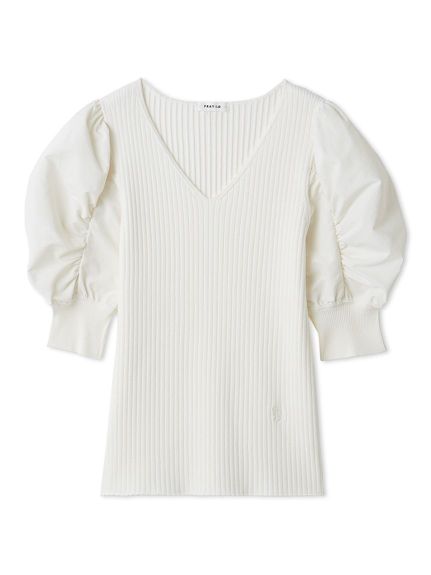 FRAY I.D 大人気完売　シアーパフニットトップス　ホワイト FRAY I.D - FRAY I.D 大人気完売 シアーパフニットトップス ホワイトの